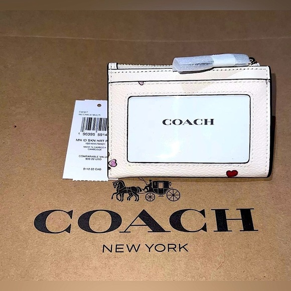 NWT COACH Mini Skinny ID Case Cardholder Wallet & Keychain CW967 w Heart Print - Picture 4 of 5